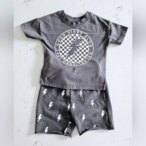 *MUST BUNDLE* Grayson Mini Grey Lightning Bolt Graphic Tshirt Shorts Set